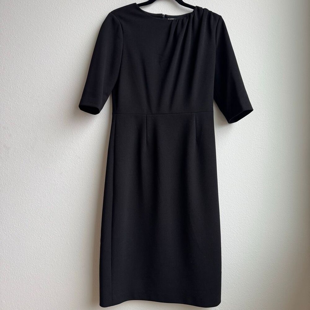 Kay Unger Dress Womens 6 Small Tucked Jewel Neck Knee Length Business Career